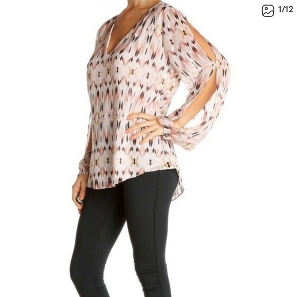 White House Black Market Tops - White House Black Market Sz 8 Sheer Metallic Threads‎ Cold Shoulder Blouse